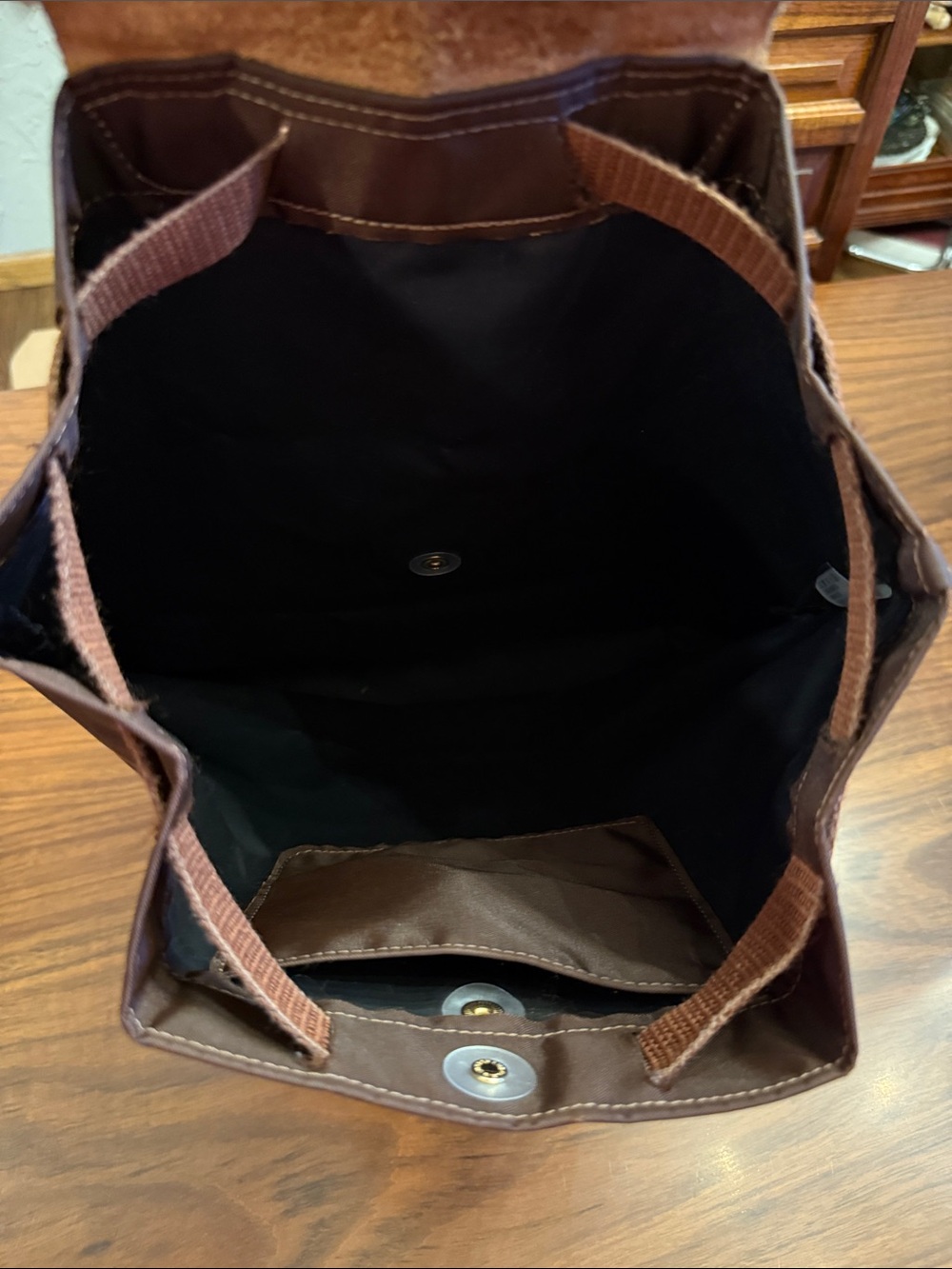Longchamp Brown Nylon Backpack with Leather Flap - Picture 3 of 4